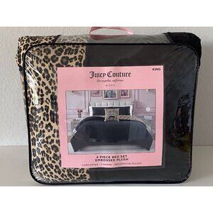 4 Piece Juicy Couture Embossed Leopard Royal Reversible KING Size Comforter Set